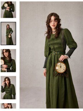 Linennaive Eliana Dark Green Linen Dress size S-M